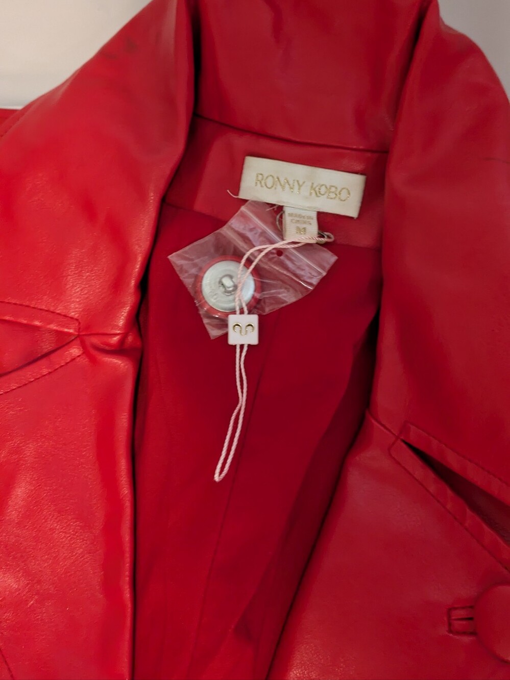 Ronny Kobo Collection Red Faux-Leather Belted Trench Jumpsuit - Picture 5 of 8